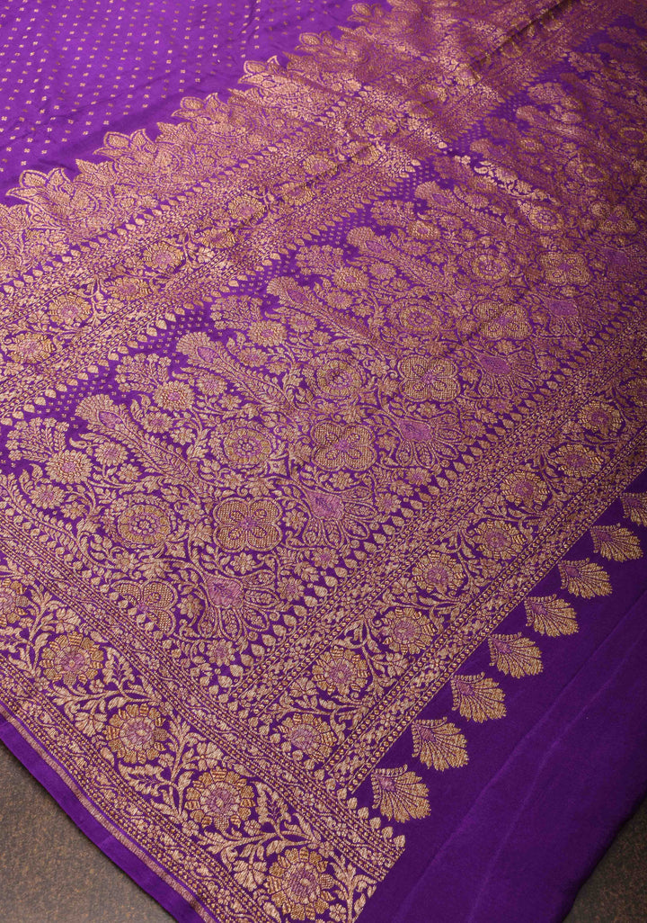 Banarasi Georgette Silk Saree with Chunri Butti and and Oxidized Zari Border | SILK MARK CERTIFIED