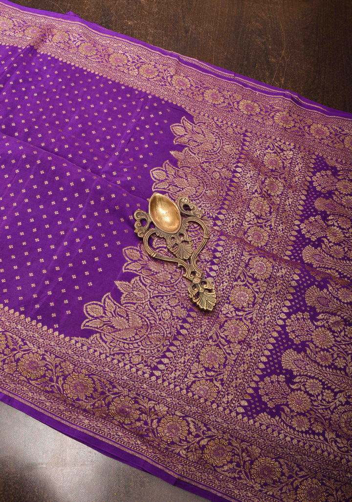 Banarasi Georgette Silk Saree with Chunri Butti and and Oxidized Zari Border | SILK MARK CERTIFIED