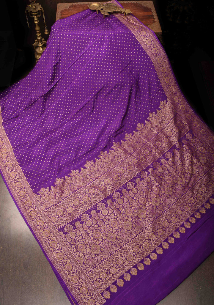 Banarasi Georgette Silk Saree with Chunri Butti and and Oxidized Zari Border | SILK MARK CERTIFIED