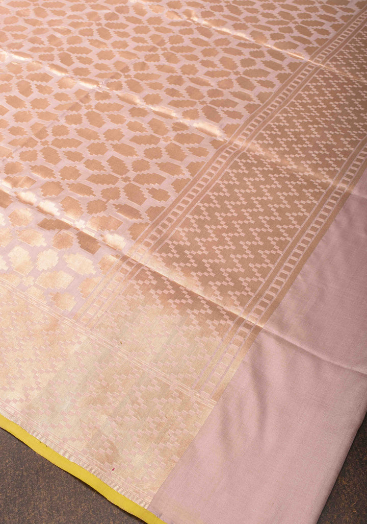 Taupe Banarasi Katan Silk Saree with Abstract Brocade and Zari Borders | SILK MARK CERTIFIED