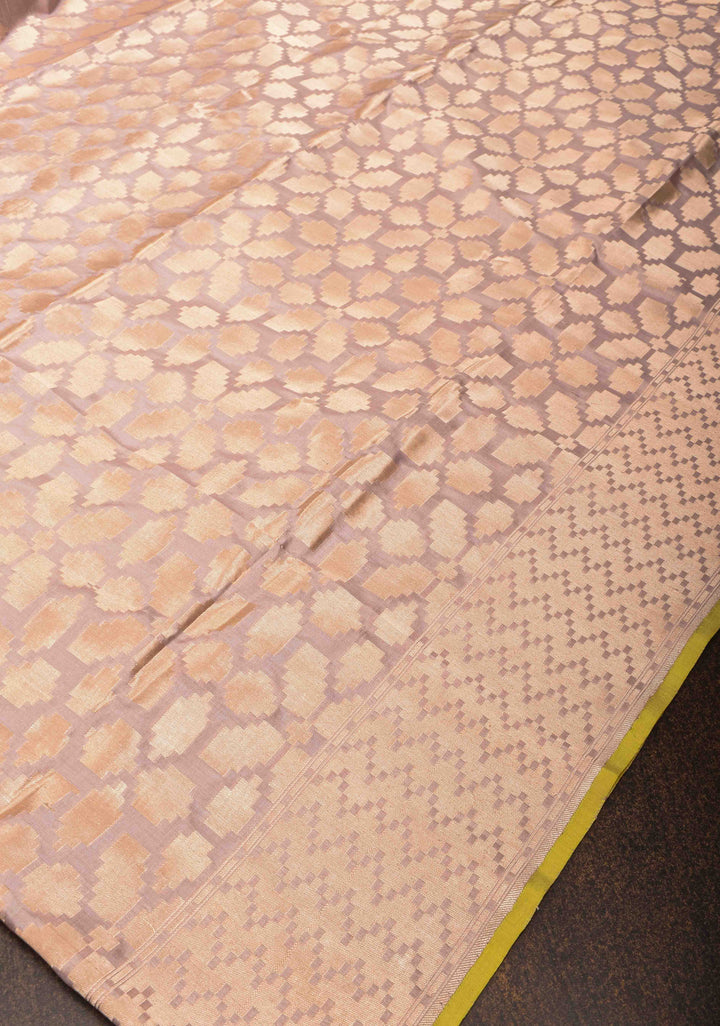 Taupe Banarasi Katan Silk Saree with Abstract Brocade and Zari Borders | SILK MARK CERTIFIED