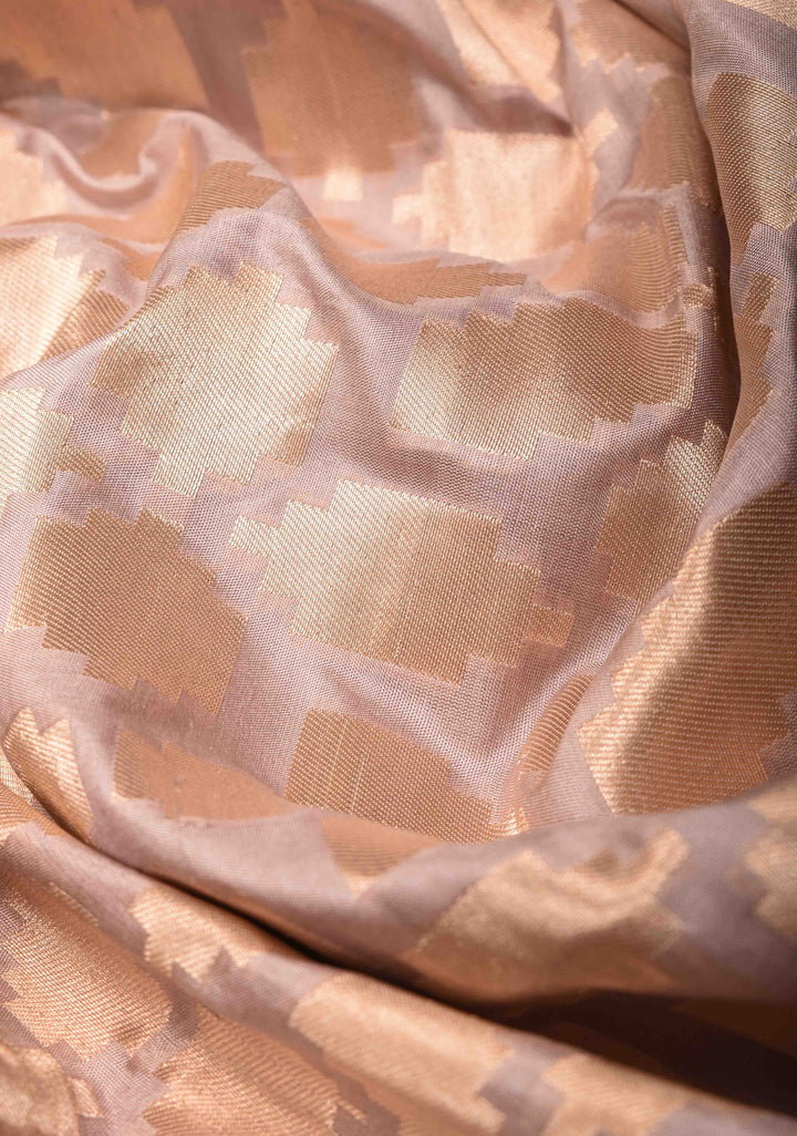 Taupe Banarasi Katan Silk Saree with Abstract Brocade and Zari Borders | SILK MARK CERTIFIED