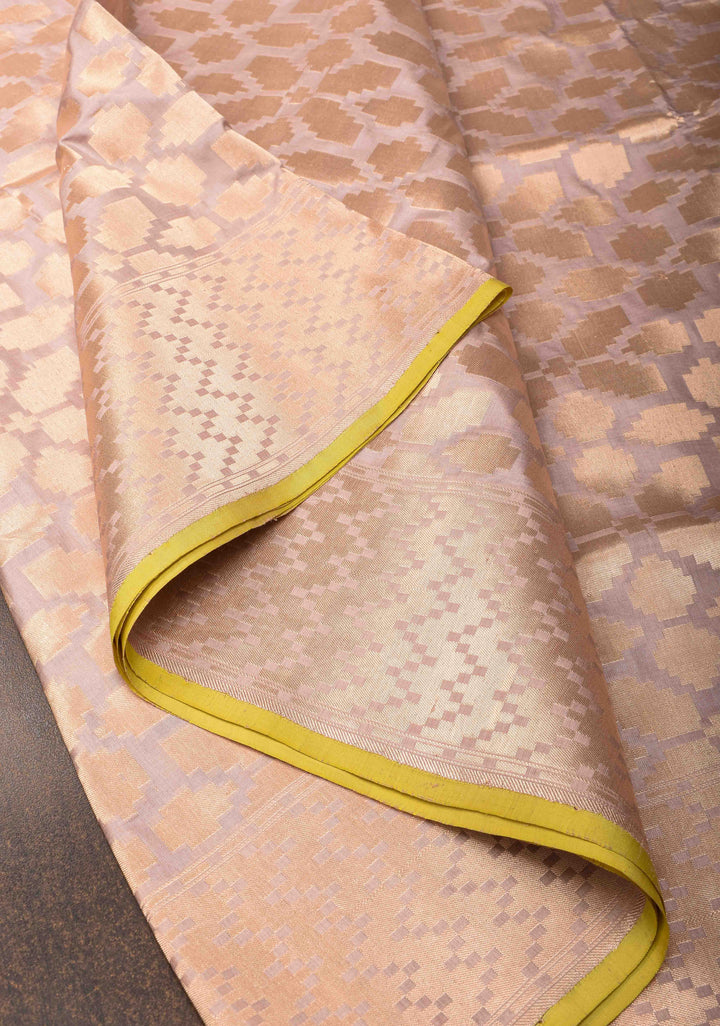 Taupe Banarasi Katan Silk Saree with Abstract Brocade and Zari Borders | SILK MARK CERTIFIED