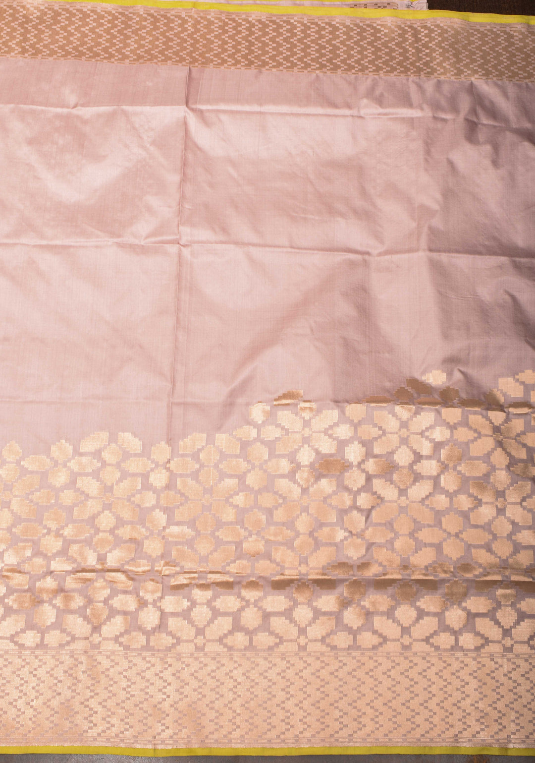 Taupe Banarasi Katan Silk Saree with Abstract Brocade and Zari Borders | SILK MARK CERTIFIED