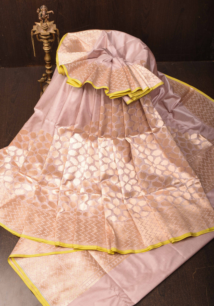 Taupe Banarasi Katan Silk Saree with Abstract Brocade and Zari Borders | SILK MARK CERTIFIED