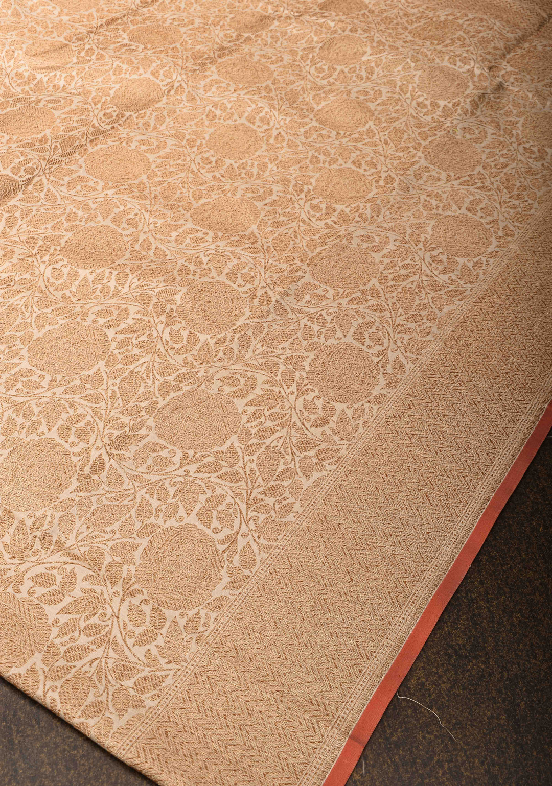 Beige Banarasi Katan Silk Saree with Antique Floral Brocade  and Zari Borders | SILK MARK CERTIFIED