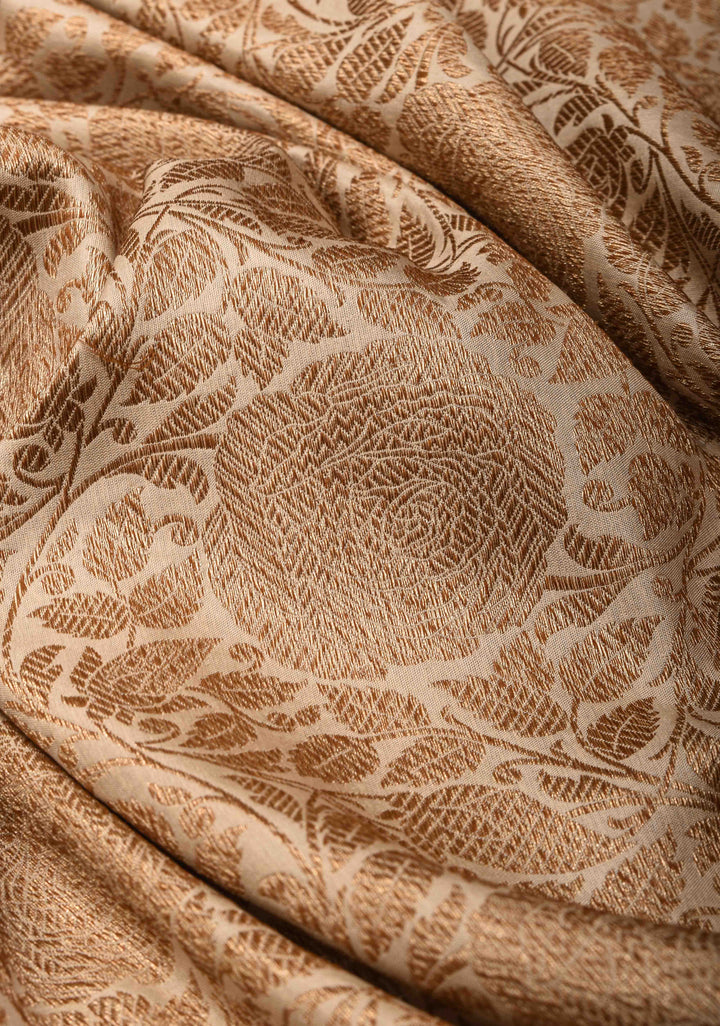 Beige Banarasi Katan Silk Saree with Antique Floral Brocade  and Zari Borders | SILK MARK CERTIFIED
