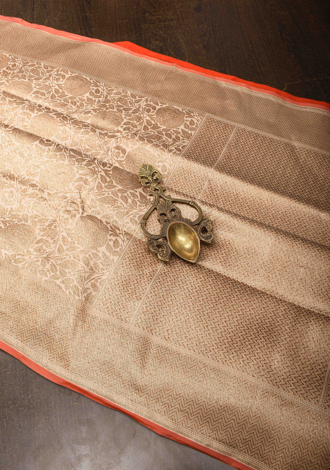 Beige Banarasi Katan Silk Saree with Antique Floral Brocade  and Zari Borders | SILK MARK CERTIFIED