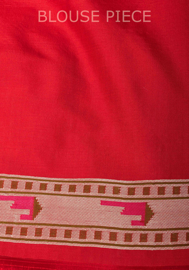 Red Pure Banarasi Katan Silk Saree with floral Butta and Paithani Style Borders | SILK MARK CERTIFIED