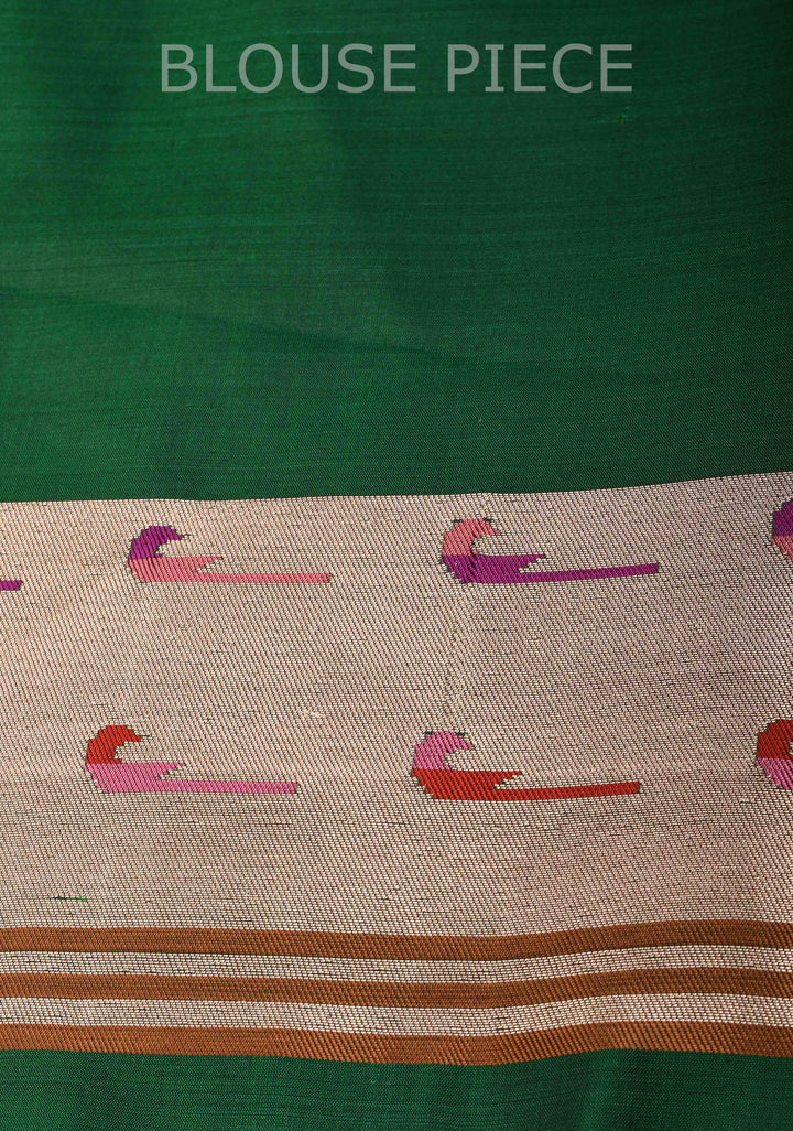 Dark Green Pure Mashru Silk Saree with Floral Buttas and Paithani Style Border | Silk Mark Certified