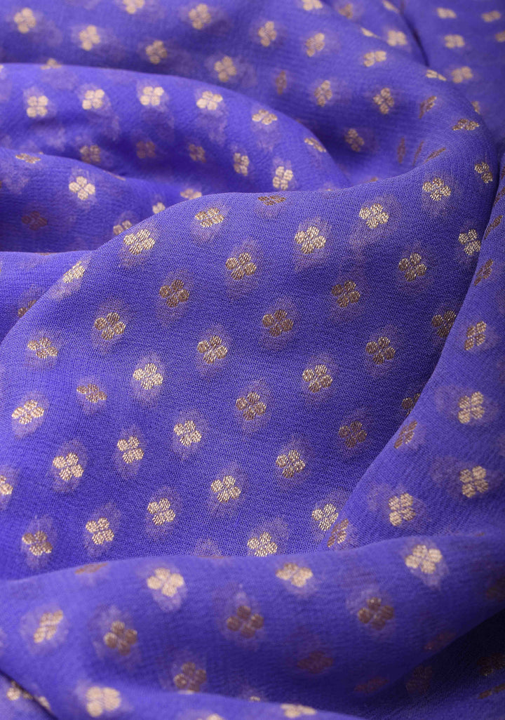Blue Banarasi Georgette Silk Saree with Chunri Butti and and  Zari Border | SILK MARK CERTIFIED