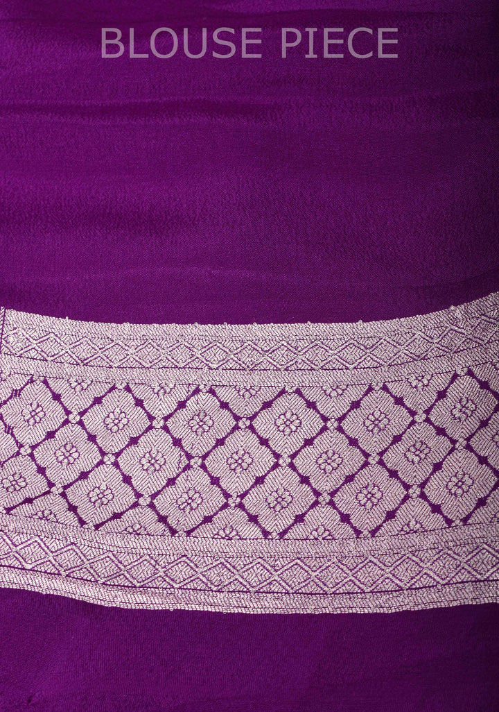 Purple Banarasi Chiffon Silk Saree with Big Polka Dot Buttas and Zari Border | SILK MARK CERTIFIED