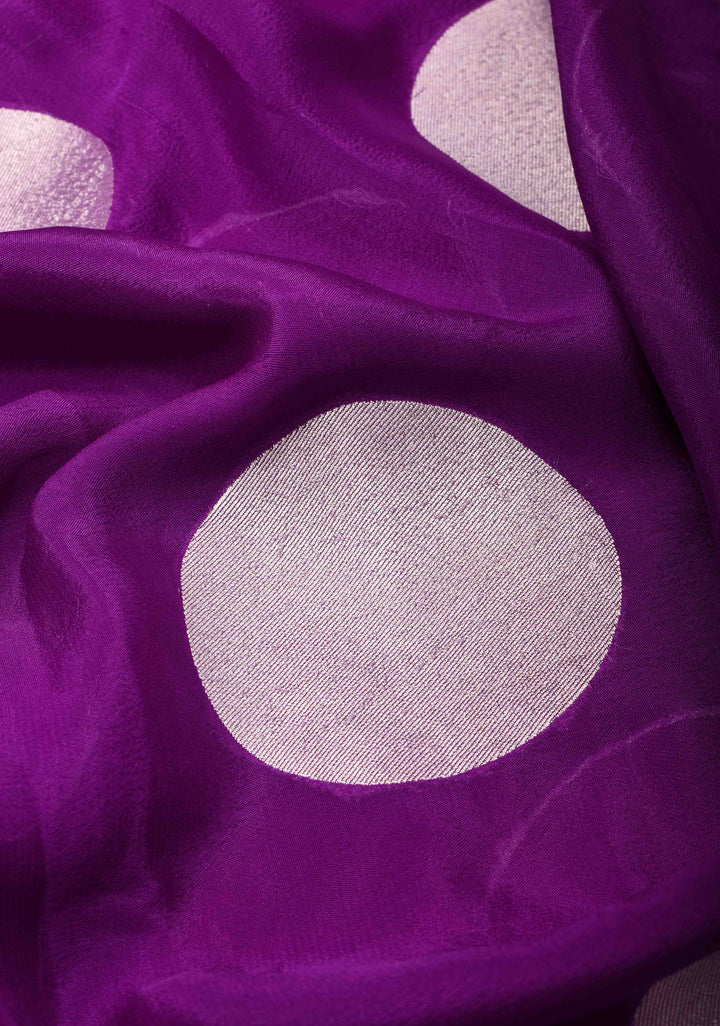Purple Banarasi Chiffon Silk Saree with Big Polka Dot Buttas and Zari Border | SILK MARK CERTIFIED