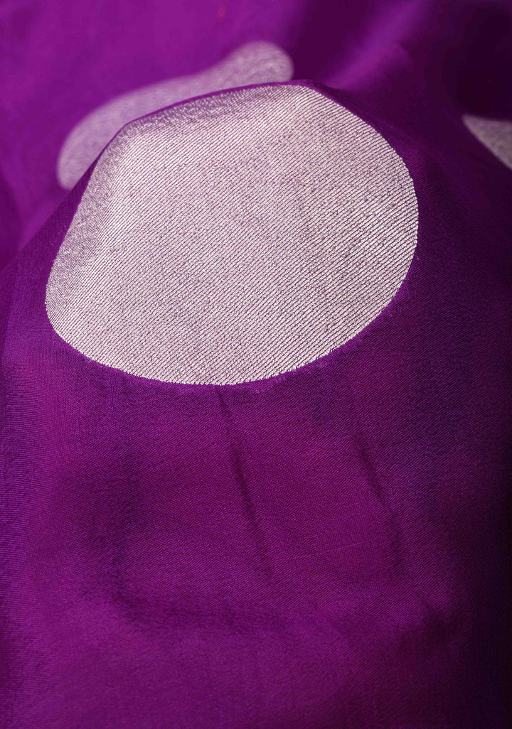Purple Banarasi Chiffon Silk Saree with Big Polka Dot Buttas and Zari Border | SILK MARK CERTIFIED