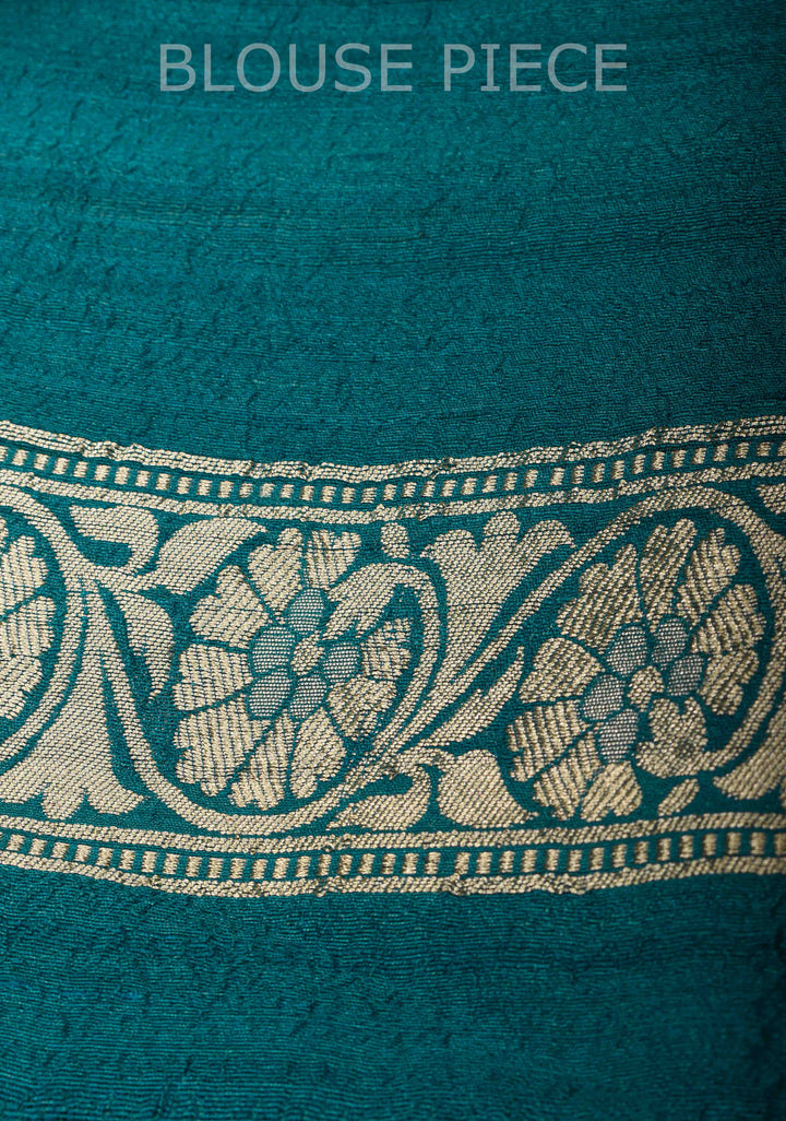 Dark Teal Vertical and diagonal Stripes Tussar Georgette silk saree Saree with Zari border | SILK MARK CERTIFIED