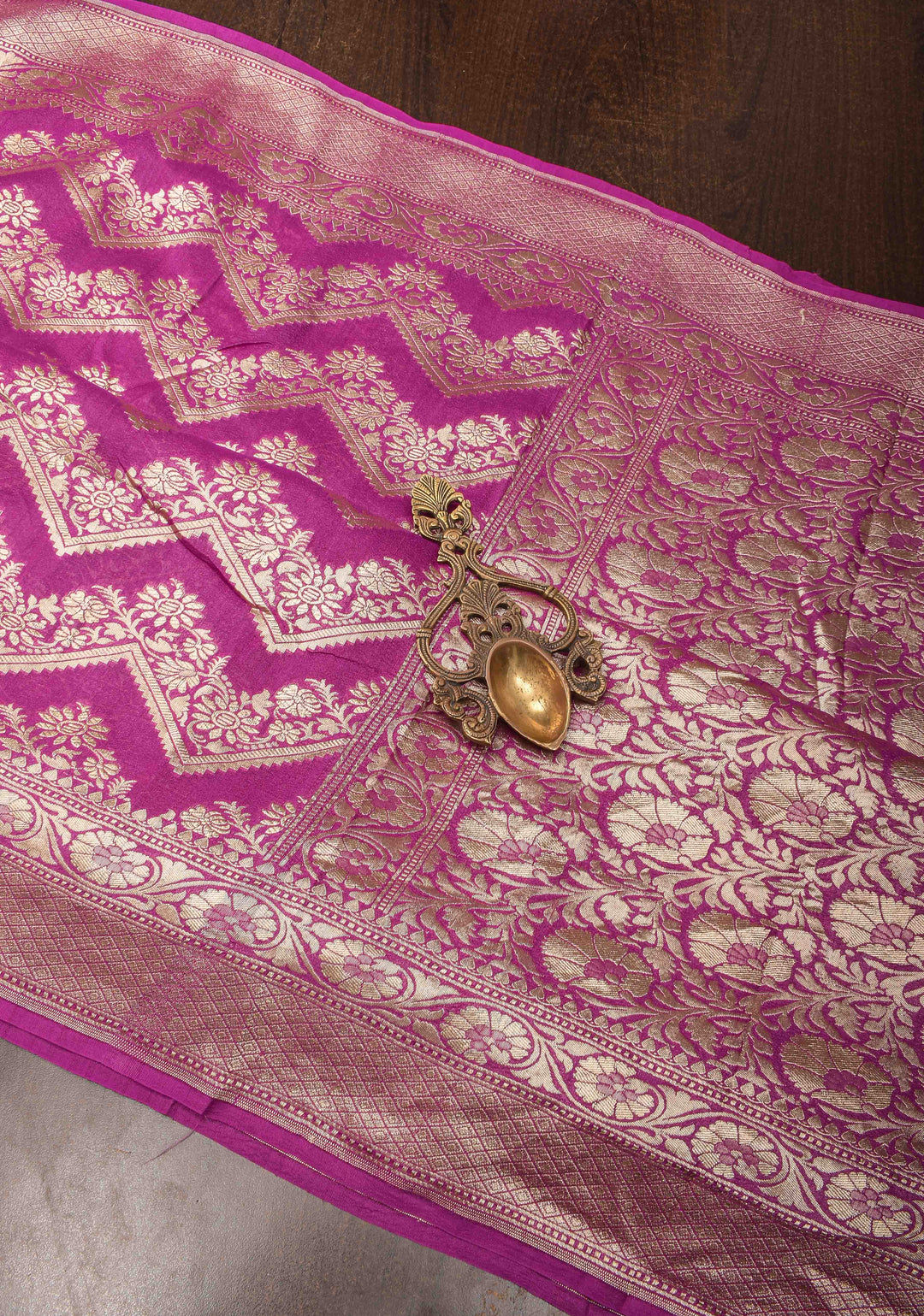 Magenta Banarasi Silk Georgette Saree with trendy Chevron Zari Jaal and Zari Border | SILK MARK CRTIFIED