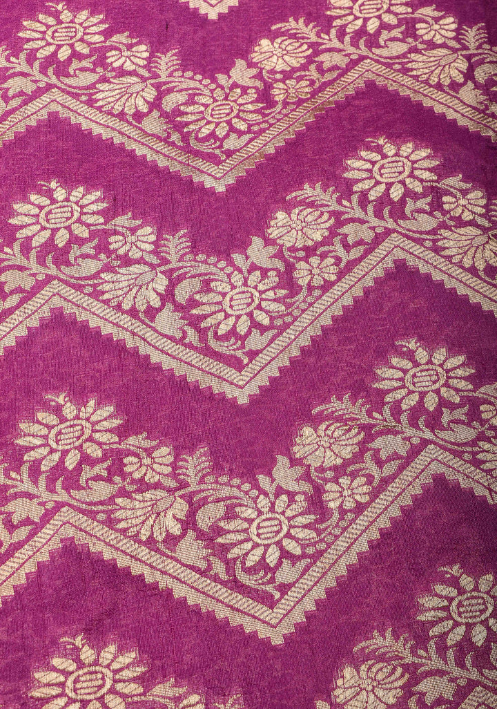 Magenta Banarasi Silk Georgette Saree with trendy Chevron Zari Jaal and Zari Border | SILK MARK CRTIFIED