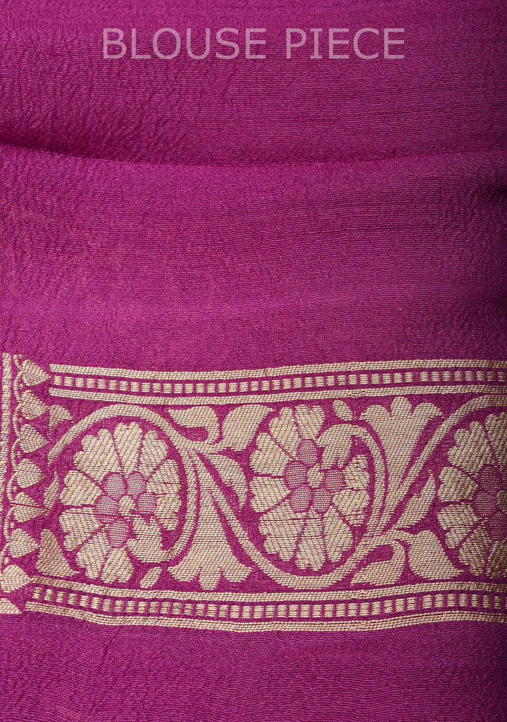 Magenta Banarasi Silk Georgette Saree with trendy Chevron Zari Jaal and Zari Border | SILK MARK CRTIFIED