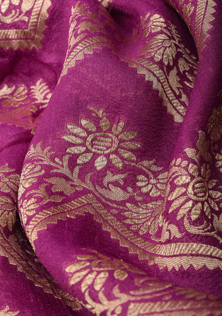 Magenta Banarasi Silk Georgette Saree with trendy Chevron Zari Jaal and Zari Border | SILK MARK CRTIFIED