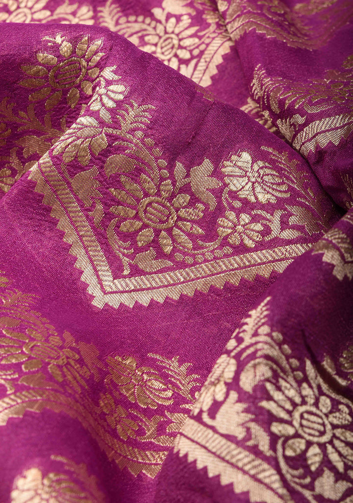 Magenta Banarasi Silk Georgette Saree with trendy Chevron Zari Jaal and Zari Border | SILK MARK CRTIFIED