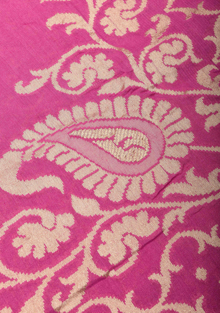 Pink Pure Tussar Georgette Silk Saree with Moroccan Trellis Jaal and Zari Border | SILK MARK CERTIFIED
