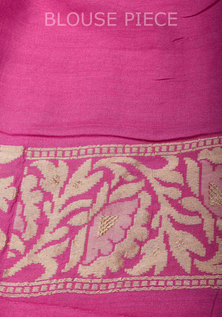 Pink Pure Tussar Georgette Silk Saree with Moroccan Trellis Jaal and Zari Border | SILK MARK CERTIFIED