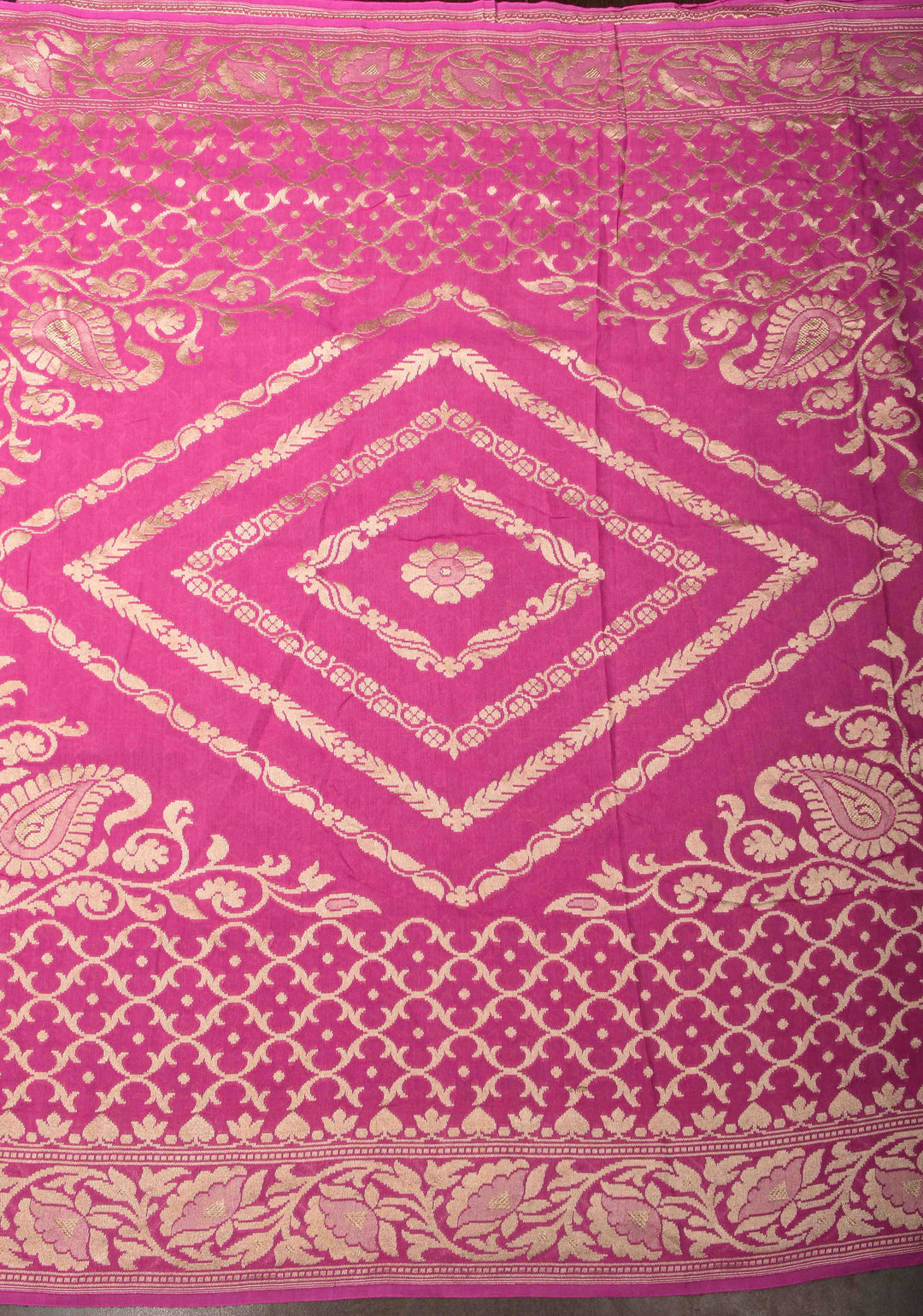 Pink Pure Tussar Georgette Silk Saree with Moroccan Trellis Jaal and Zari Border | SILK MARK CERTIFIED