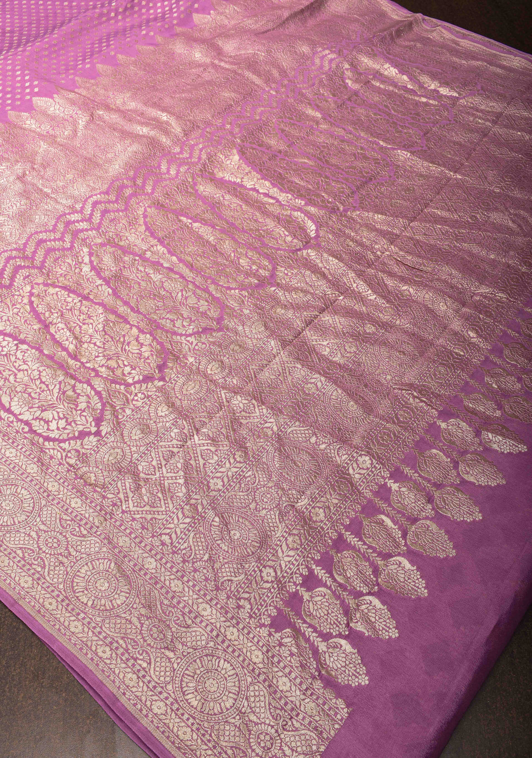 Lavender Banarasi Georgette Silk Saree with Chunri Butti and and  Zari Border | SILK MARK CERTIFIED