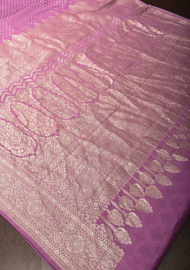 Lavender Banarasi Georgette Silk Saree with Chunri Butti and and  Zari Border | SILK MARK CERTIFIED