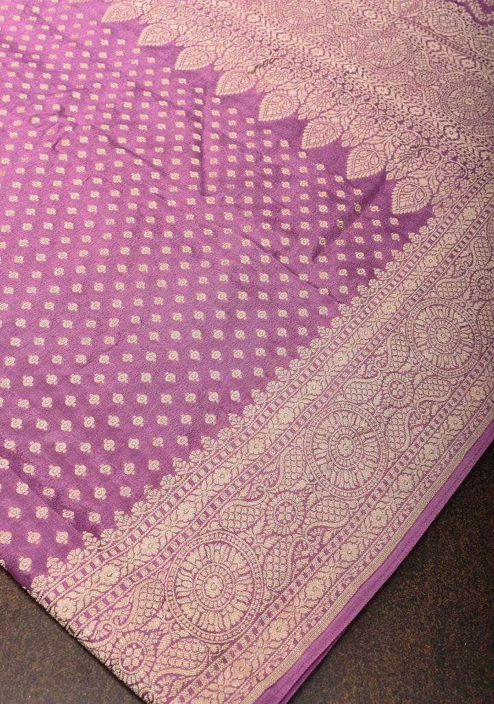 Lavender Banarasi Georgette Silk Saree with Chunri Butti and and  Zari Border | SILK MARK CERTIFIED