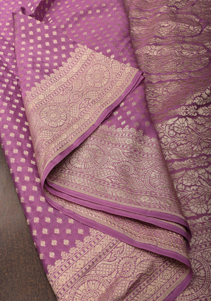 Lavender Banarasi Georgette Silk Saree with Chunri Butti and and  Zari Border | SILK MARK CERTIFIED