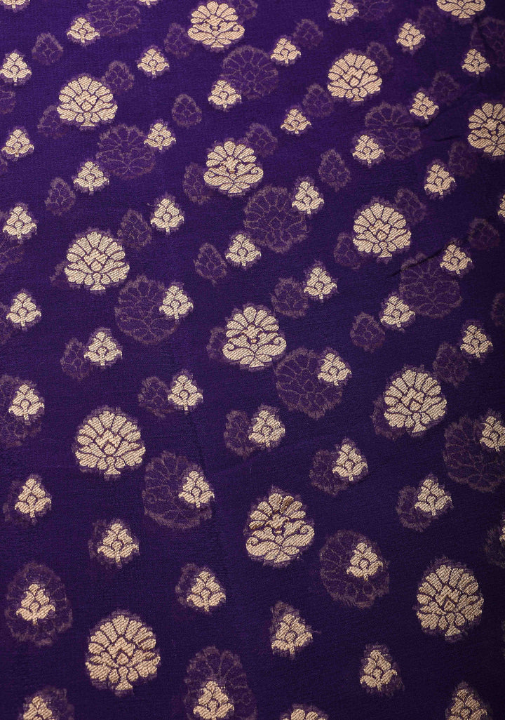 Purple Banarasi Georgette Silk Saree with floral Butta and  Zari Border | SILK MARK CERTIFIED