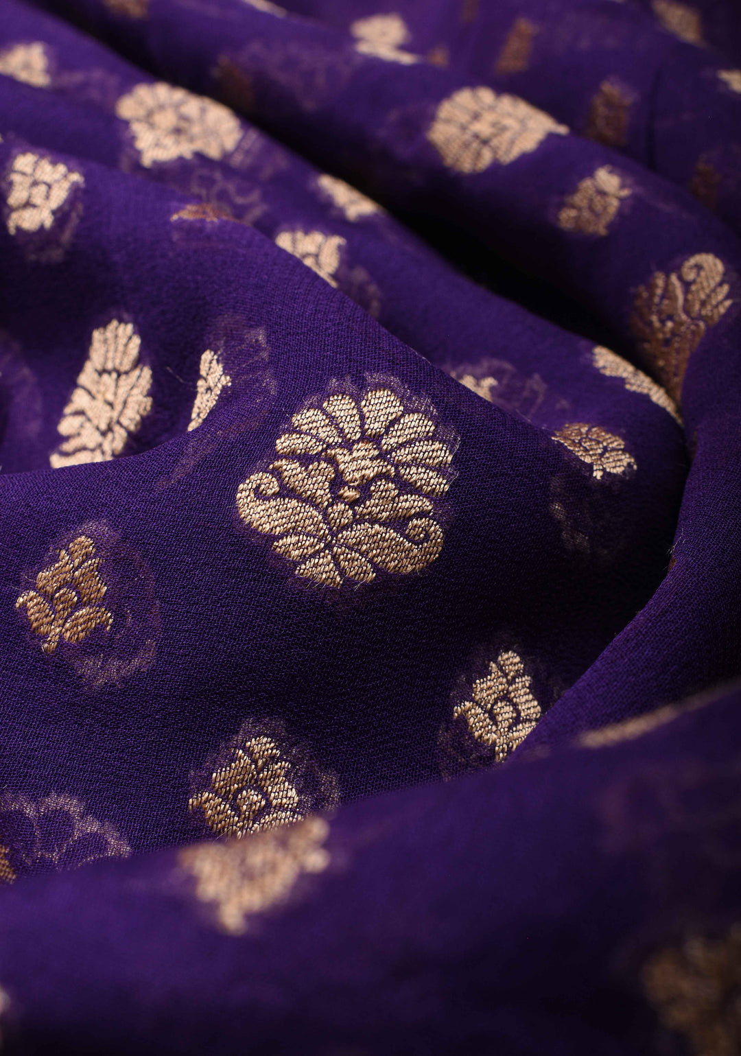 Purple Banarasi Georgette Silk Saree with floral Butta and  Zari Border | SILK MARK CERTIFIED
