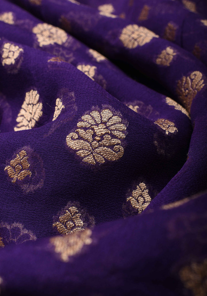 Purple Banarasi Georgette Silk Saree with floral Butta and  Zari Border | SILK MARK CERTIFIED