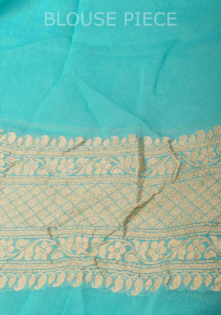Cyan Pure Georgette silk saree with Leheria Pattern and Zari border | SILK MARK CERTIFIED