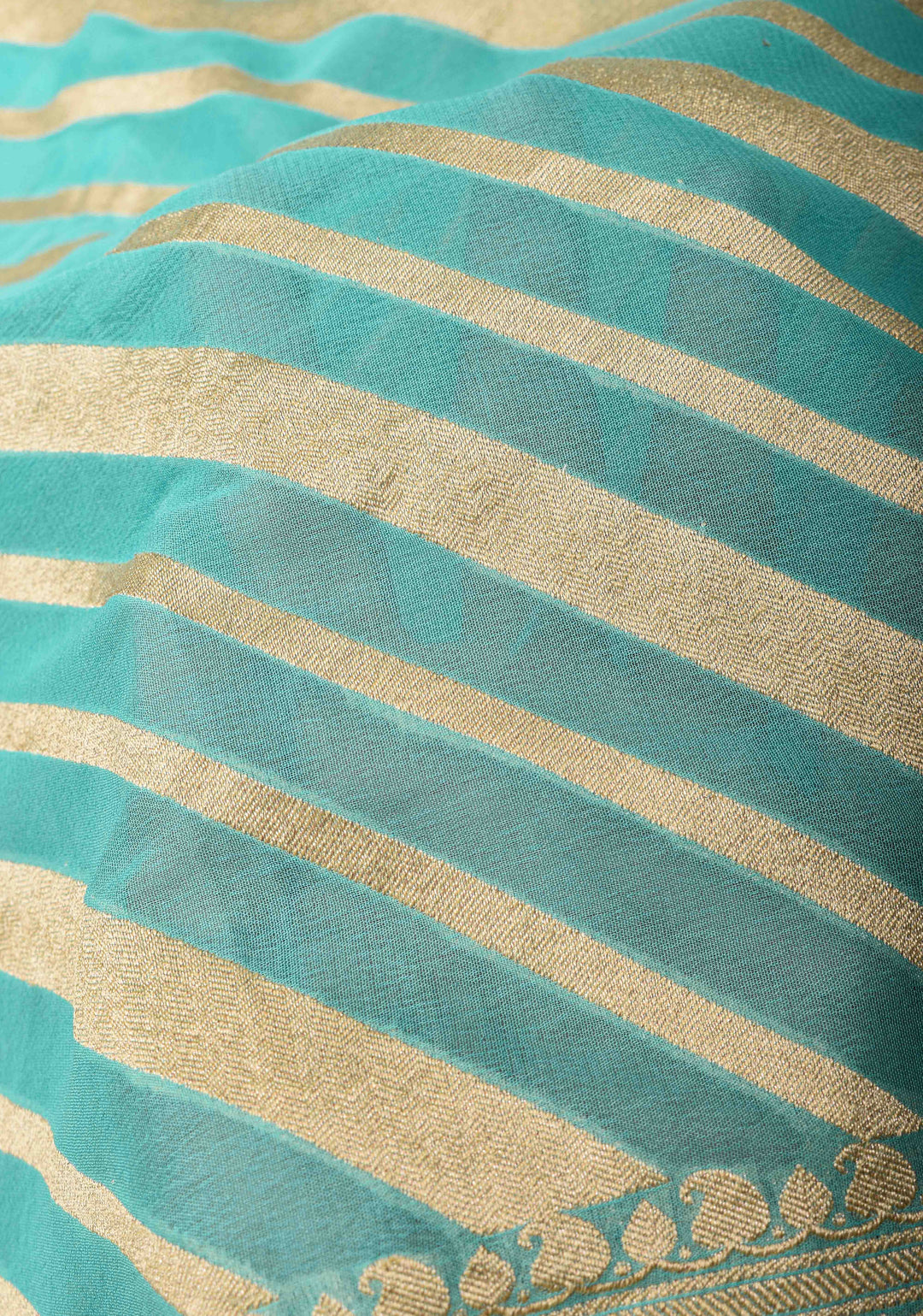 Cyan Pure Georgette silk saree with Leheria Pattern and Zari border | SILK MARK CERTIFIED