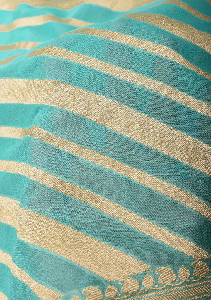 Cyan Pure Georgette silk saree with Leheria Pattern and Zari border | SILK MARK CERTIFIED