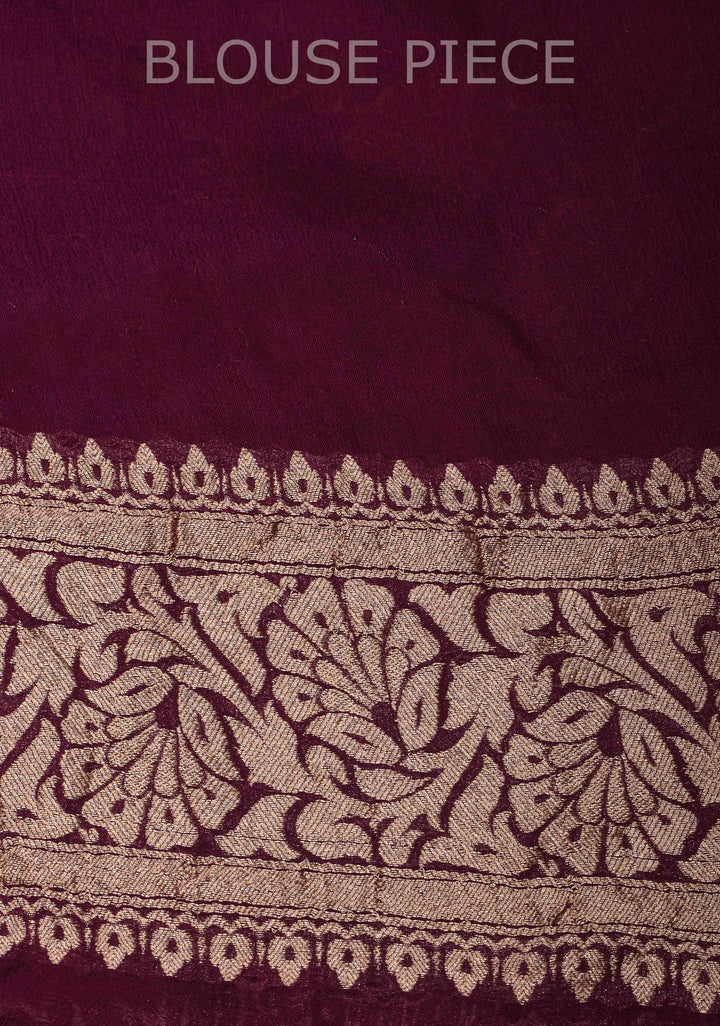 Plum Floral jaal Georgette silk saree with Zari border  | SILK MARK CERTIFIED