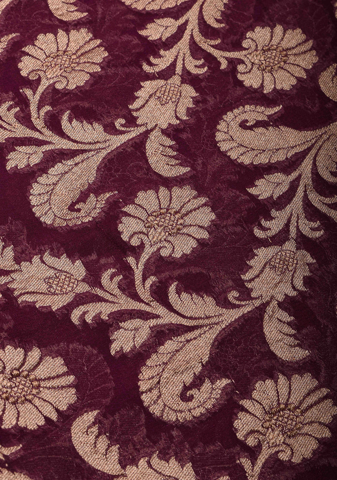 Plum Floral jaal Georgette silk saree with Zari border  | SILK MARK CERTIFIED