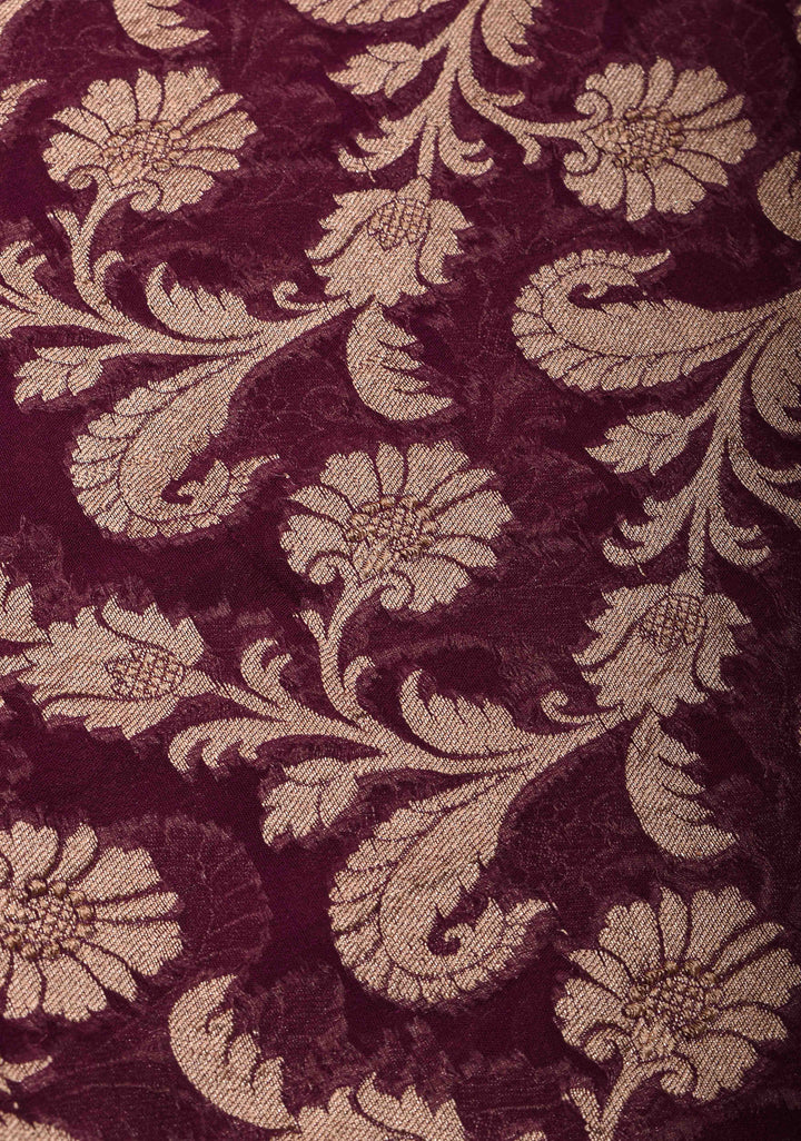 Plum Floral jaal Georgette silk saree with Zari border  | SILK MARK CERTIFIED