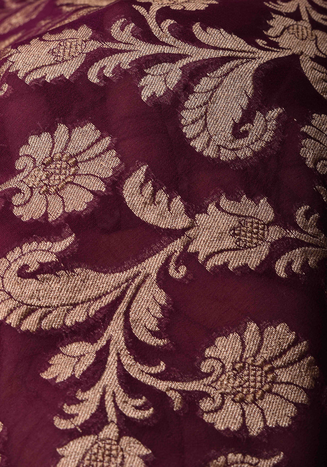 Plum Floral jaal Georgette silk saree with Zari border  | SILK MARK CERTIFIED