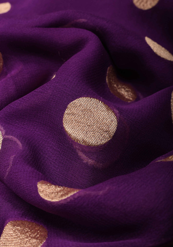 Purple Banarasi Georgette Silk Saree with Coin Butta and and  Zari Border | SILK MARK CERTIFIED