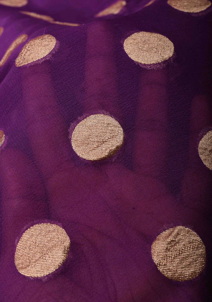 Purple Banarasi Georgette Silk Saree with Coin Butta and and  Zari Border | SILK MARK CERTIFIED