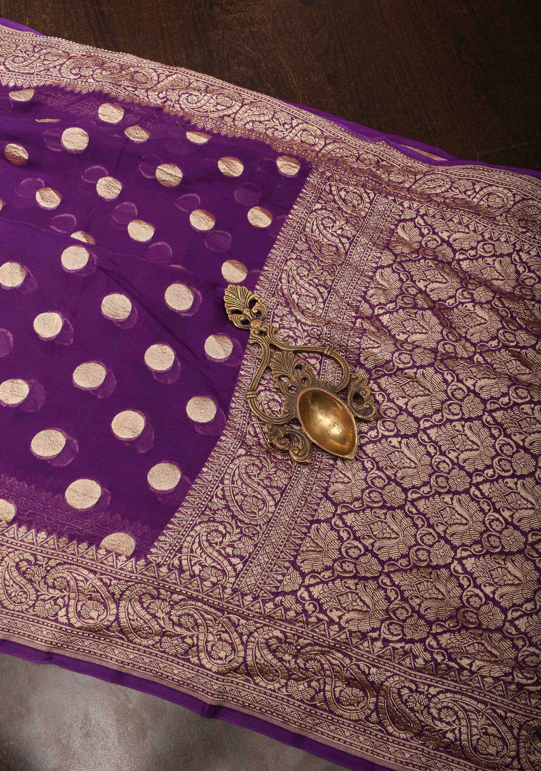 Purple Banarasi Georgette Silk Saree with Coin Butta and and  Zari Border | SILK MARK CERTIFIED