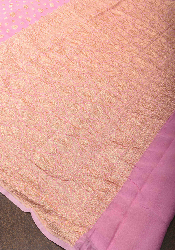 Pink  Banarasi Georgette Silk Saree with floral Butta and  Zari Border | SILK MARK CERTIFIED