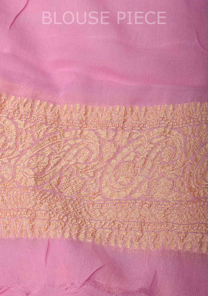 Pink  Banarasi Georgette Silk Saree with floral Butta and  Zari Border | SILK MARK CERTIFIED