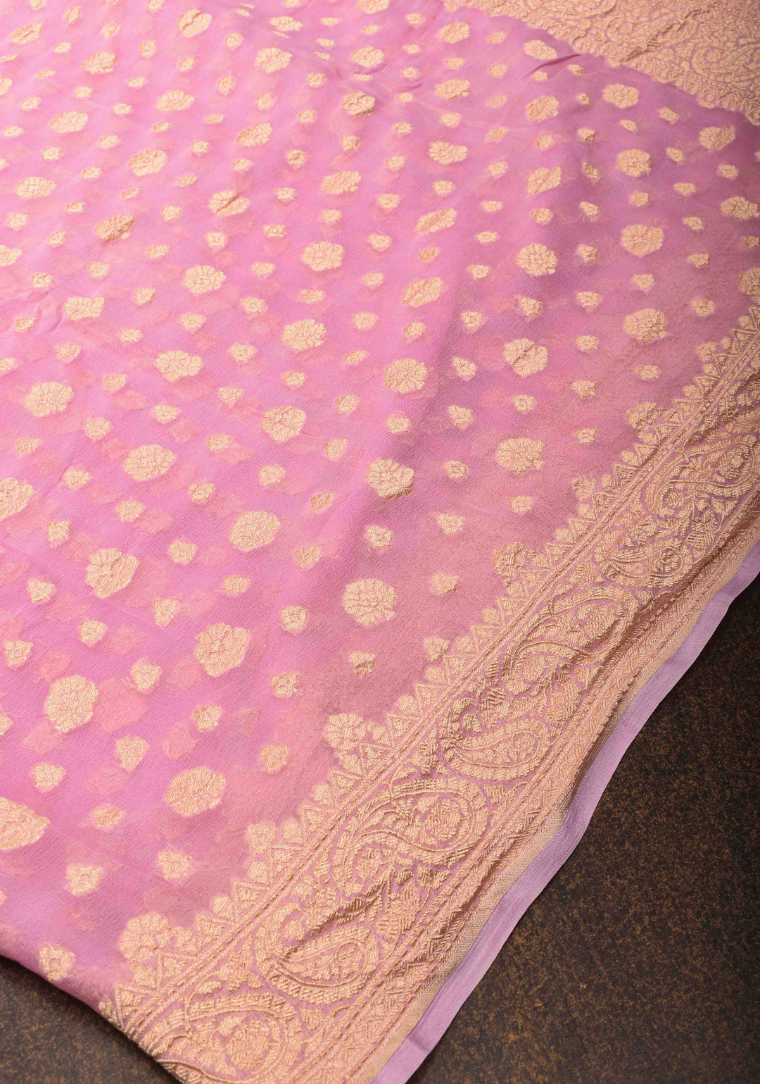 Pink  Banarasi Georgette Silk Saree with floral Butta and  Zari Border | SILK MARK CERTIFIED