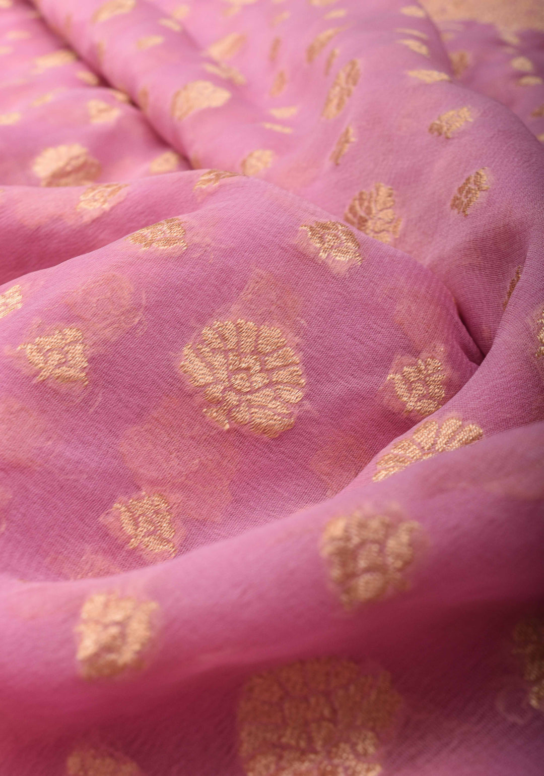 Pink  Banarasi Georgette Silk Saree with floral Butta and  Zari Border | SILK MARK CERTIFIED