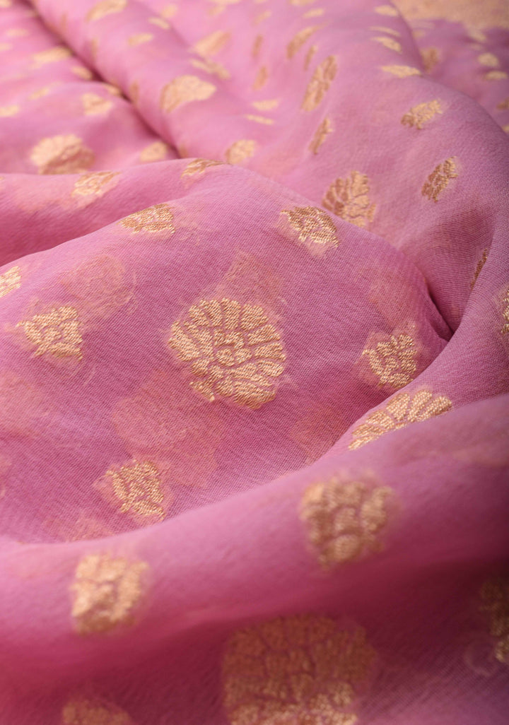 Pink  Banarasi Georgette Silk Saree with floral Butta and  Zari Border | SILK MARK CERTIFIED