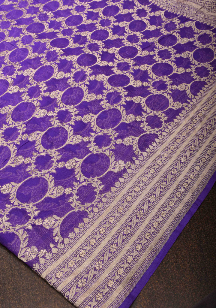 Chudi design Dark Lavender Floral jaal Pure Georgette silk saree with Zari border | SILK MARK CERTIFIED